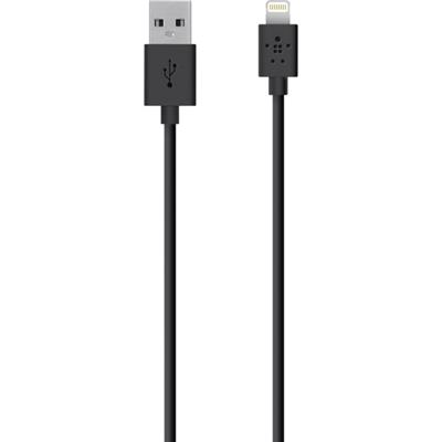 BELKIN LIGHTNING CHARGE/SYNC CABLE, 1.2M, BLACK,1 YR WTY