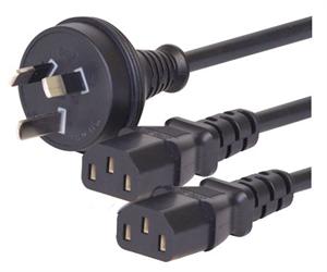 8ware RC-3081, 3 Pin Main Plug to 2 X IEC Female Connectors 2m, For Wall To 1 PC & 1 Monitor, 8WR CAB 3-PIN-POWER-IEC-RC3081