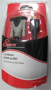 8ware RC-HDMIDVI-2H, High Speed HDMI to DVI-D Cable M/M Black Blister Pack, 2m, 1 Year Warranty, 8WR CAB HDMI-DVI-M-M-2M