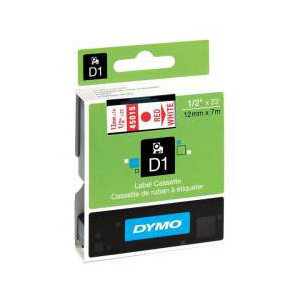 DYMO D1 (SD45015/S0720550) Label Cassette, 12mm x 7m - Red on White